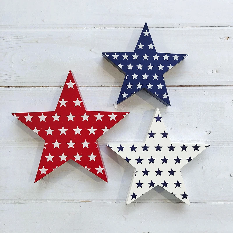 Patriotic Table Decorations 4th of July Wooden Star Rustic Independence Day Centerpieces for Home Party Tray Decor