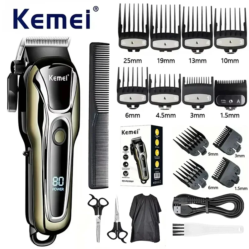 Kemei PG1990A Oplaadbare Tondeuse of Limietkammen Professionele Draadloze Mannen Tondeuse Heren Haar Snijmachine Kapper