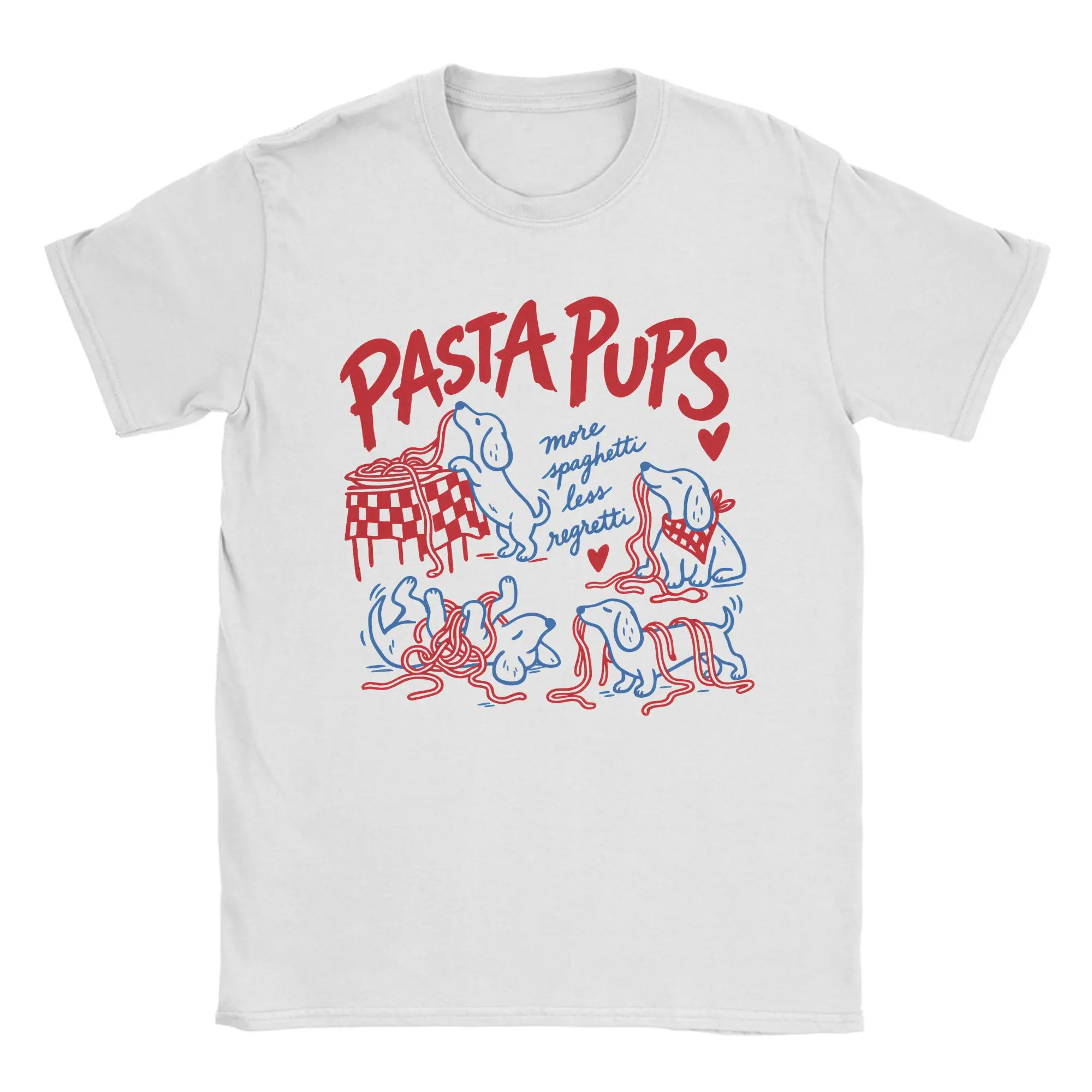 Camiseta Pasta Dogs para homens e mulheres, feita de algodão puro, ideal para o dia a dia, com gola redonda, manga curta e disponível em tamanhos gran