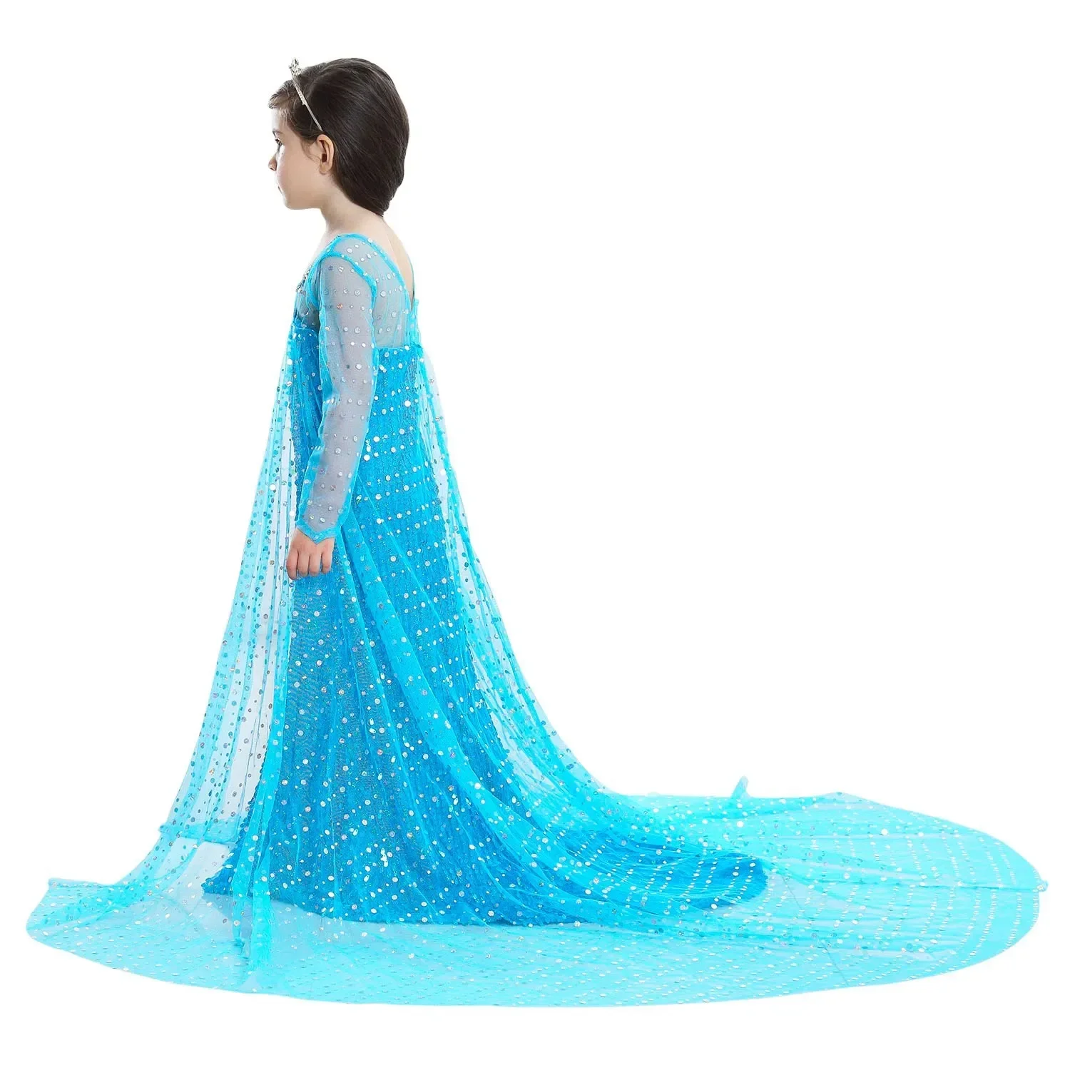 Kinder Elsa Prinzessin Kostüm-Set mit Zubehör, Pailletten-Cosplay-Outfit, Kleidung für kleine Mädchen für Halloween- und Geburtstagsfeiern – Detail 10