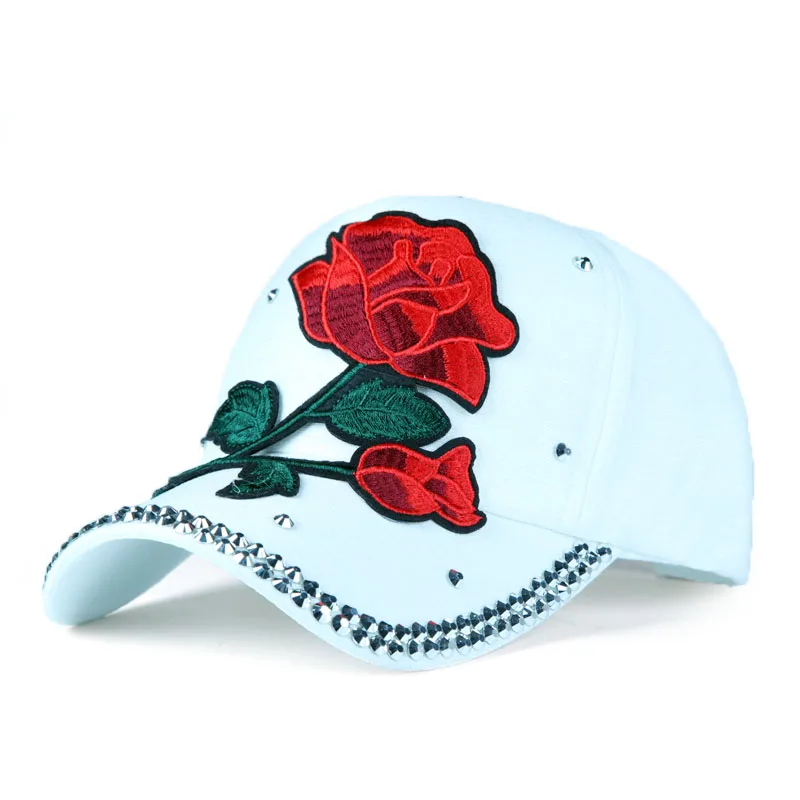 [YARBUU] New Fashion Four Seasons Baseball Cap For Women Rose Embroidery Gorras Caps Rhinestone Hat Casual Casquette Hats