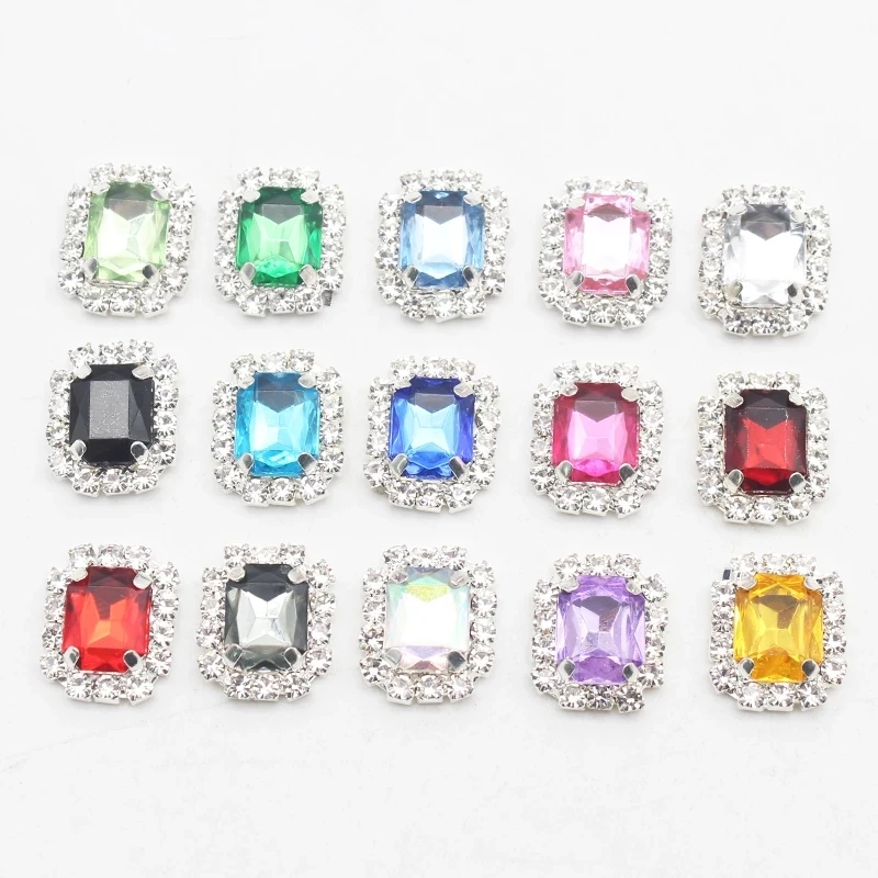 New 10pcs 13 * 15mm Metal Diamond Rectangular Acrylic DIY Button, Used For Clothing Decoration Accessories Wedding Jewelry