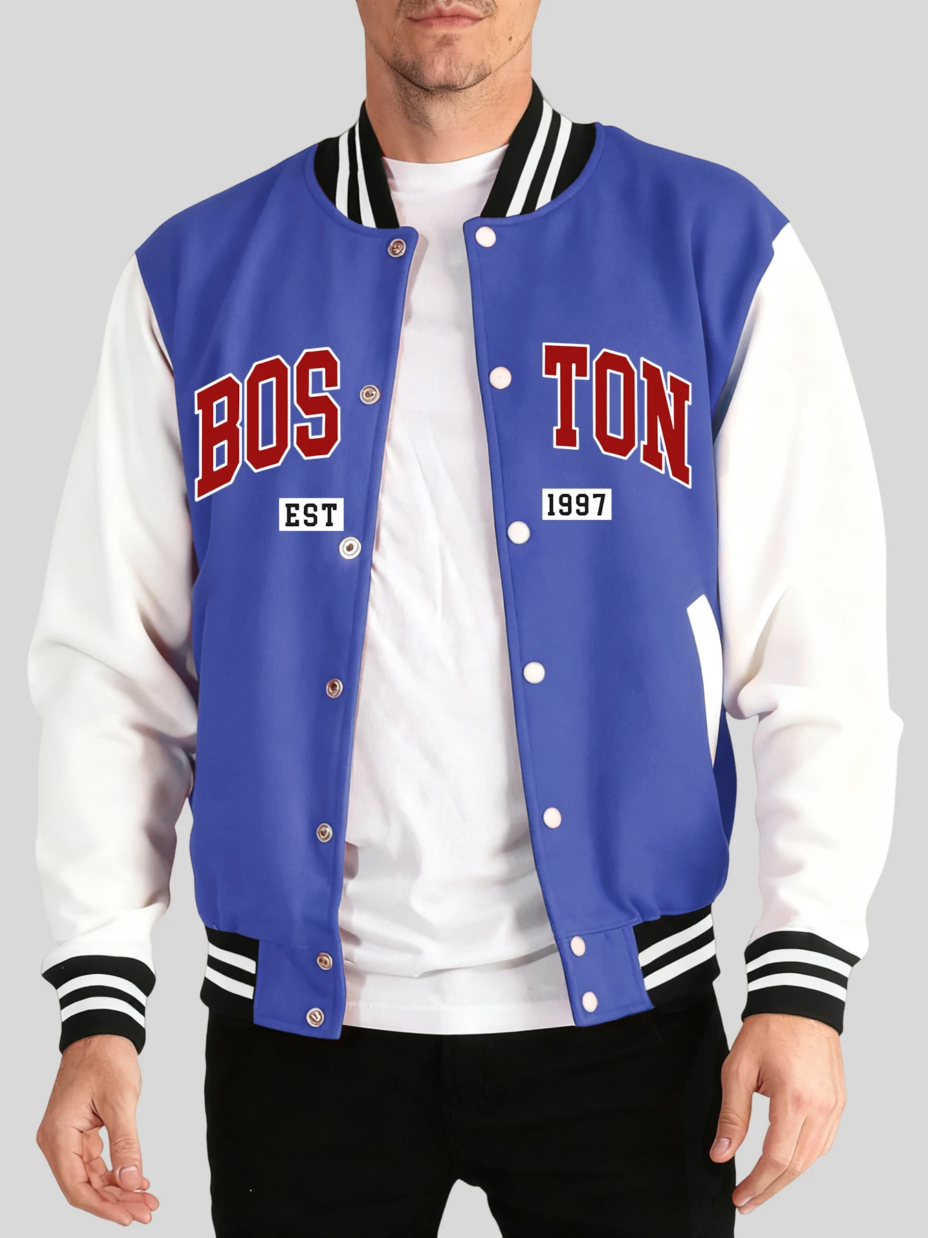 

Boston Est 1997 Creative Print Casual Soft Jackets Mens Button Sport Baseball Jersey Loose Retro Veste Street Autumn Menswear