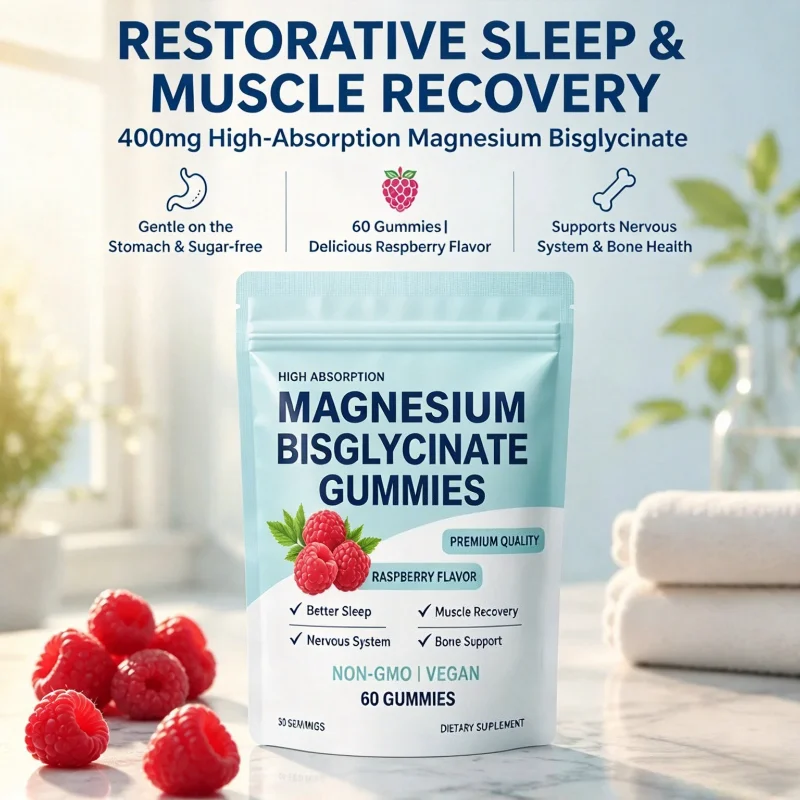 400mg Magnesium Bisglycinate Gummies - High Absorption Sleep Aid, Muscle Recovery, Nerve & Bone Support, Vegan 60 Count