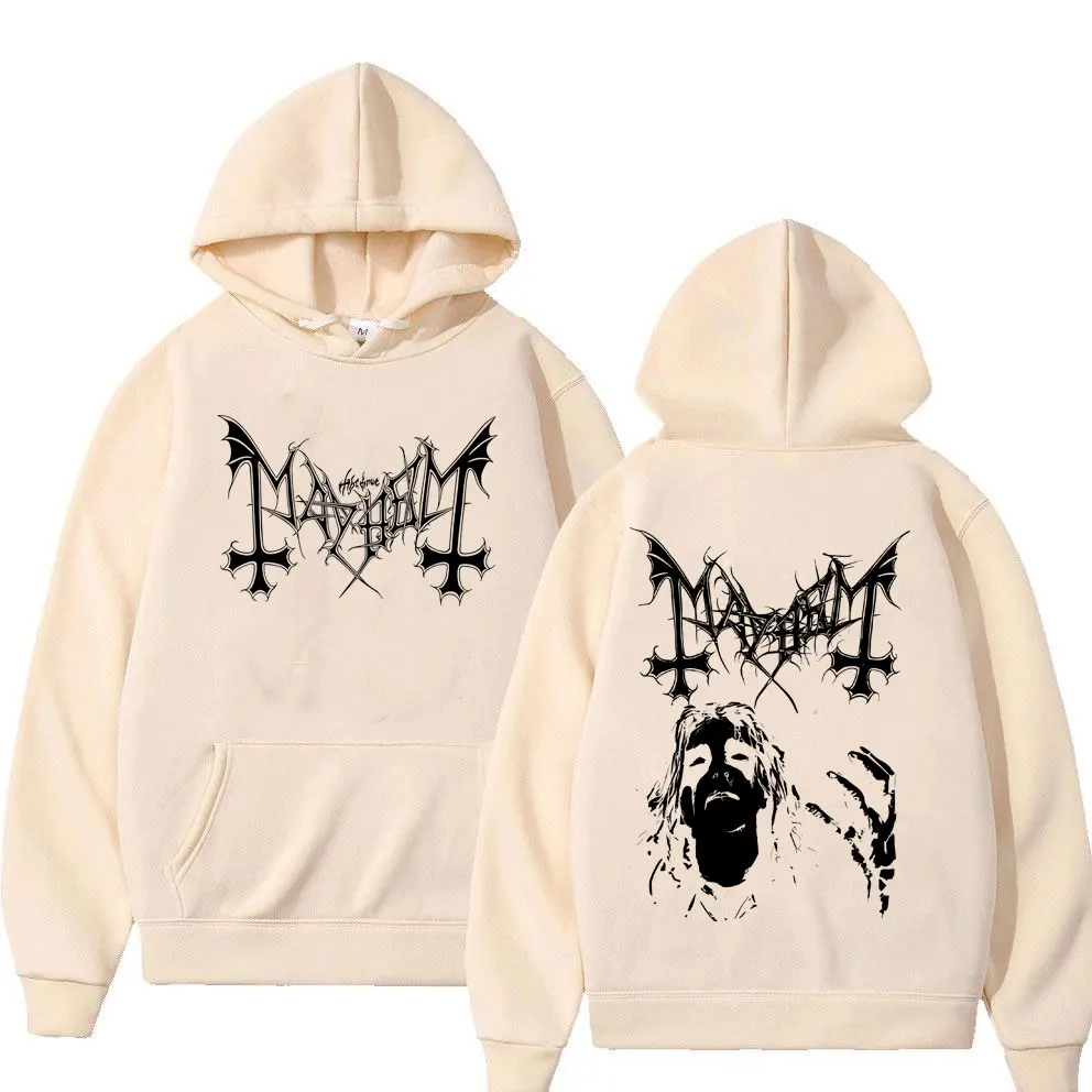 Mayhem Graphic Hoodie Men's Retro Death Black Metal Rock Band Sweatshirt Unsiex Fashion Oversized Fleece Cotton Pullover Hoodies