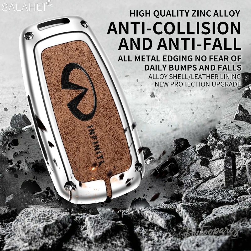 Alloy Leather Car Key Case Cover For Infiniti Q50 Q60 Q70 QX50 QX60 QX70 G25 FX JX35 FX25 FX35 EX35 FX37 Auto Keychain Accessory view 3
