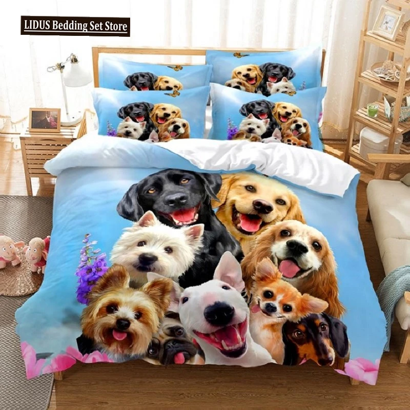 

Cat And Dog Duvet Cover Set 3d Printing Cute Animal Theme Comforter Cover King Queen Size For Kid Boy Girl Polyester Bedding Set