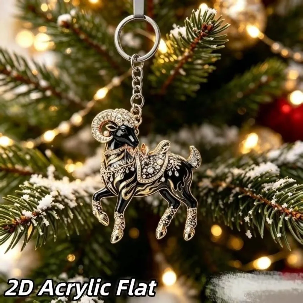 New Year Gift 2D Design Goat Keychain Ornate Acrylic Goat Bag Charm Decorative Running Goat Goat Pendant Festive Occasions