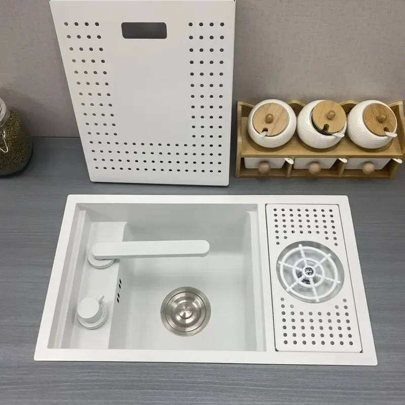 for White Bar Small Sink Mini Island Invisible Concealed Cup Washer for Coffee Shop