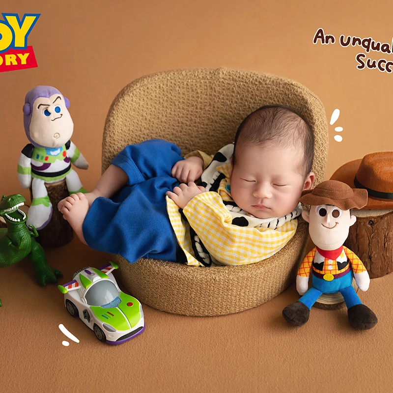 Newborn Photography Clothing Cartoon Baby Shoot Props Cowboy Style Hat + Shirt + Pants Set Cute Doll Dinosaur Toy Studio Photo