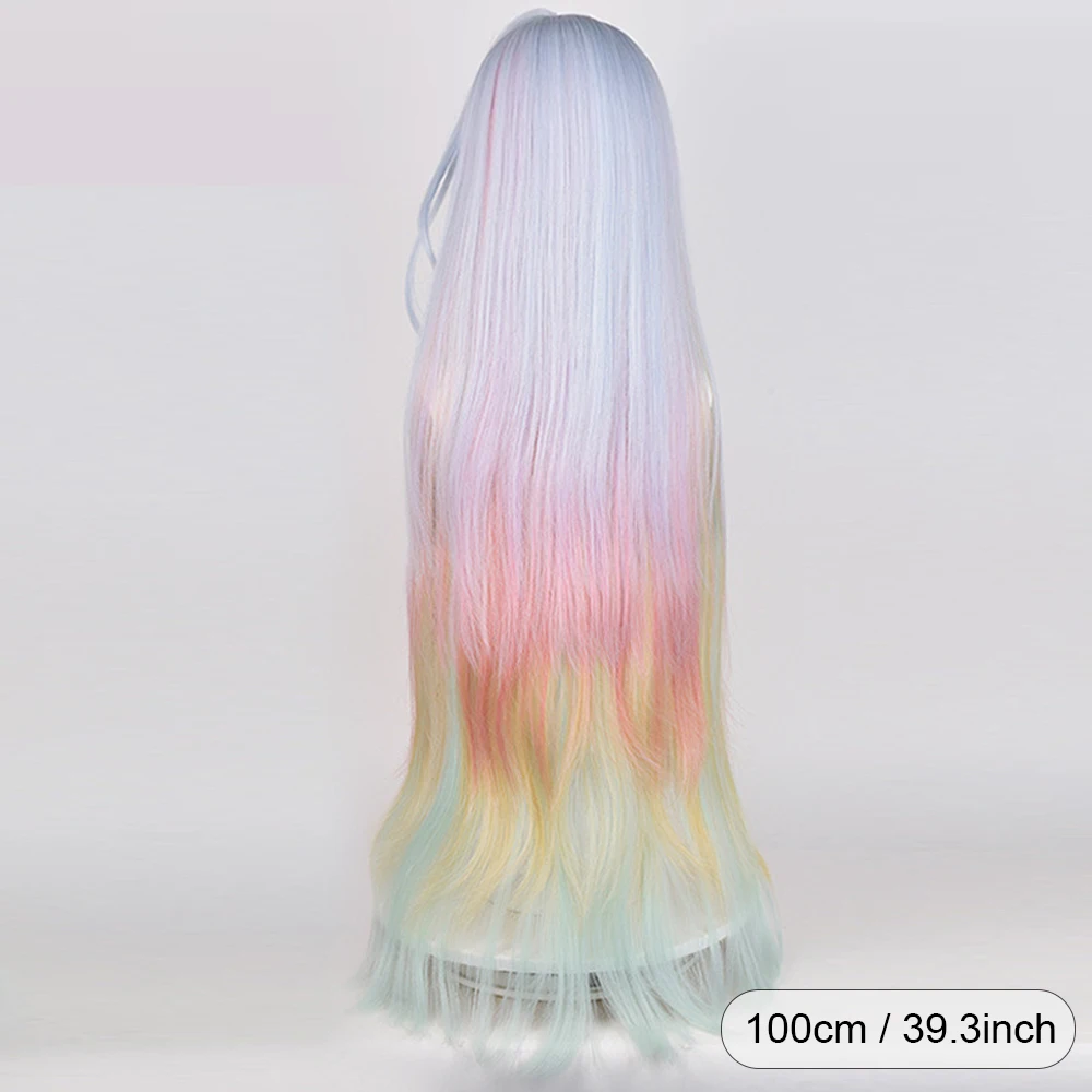 Synthetic Long Straight Blue Ombre Pink Layered Wig Fluffy Anime Game Cosplay Women Heat Resistant Wig for Daily Party