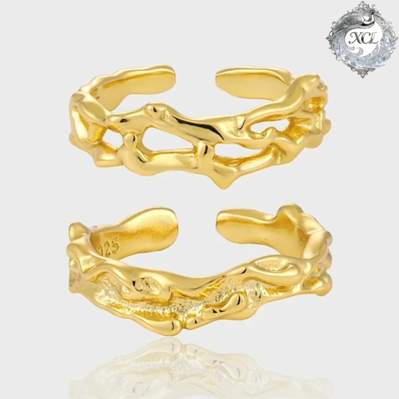 

XCL S925 Необычное кольцо из стерлингового серебра для женщин, вогнуто-выпуклое кольцо из лавы из фольги, темпераментное индивидуальное вечерние ювелирное изделие, подарок