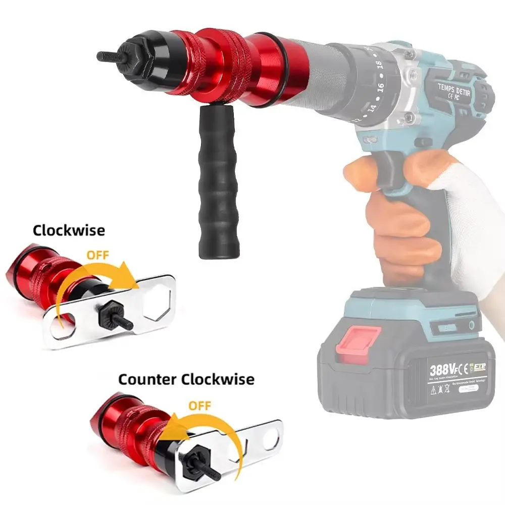 

2.4mm-4.8mm Electric Rivet Aluminum Alloy Removable Plastic Handle Rivet Adapter Multi-function Quick Install Cordless Rivet