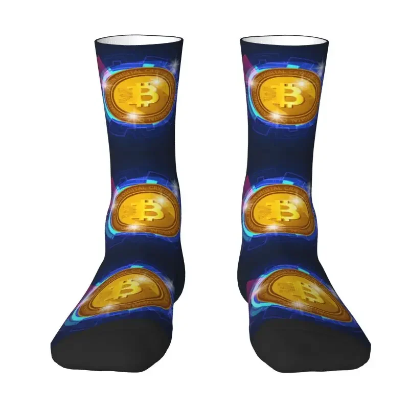 Bitcoin Krypto Currency Mens Crew Socks Unisex Kawaii 3D Printing Btc Blockchain Geek Dress Socks