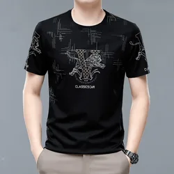 Summer T Shirt for Men Short Sleeve Fashion Printing Round Neck Graphic Letter Ice Silk Fashion Printing Vintage Casual Tops