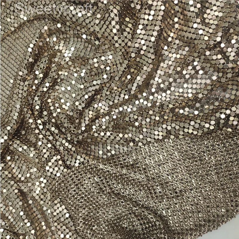 2022 Fashion Glomesh Flexible Metal Sequin Mesh Fabric Brown Color for Clothing DIY Jewelry Party Chainmail Dress