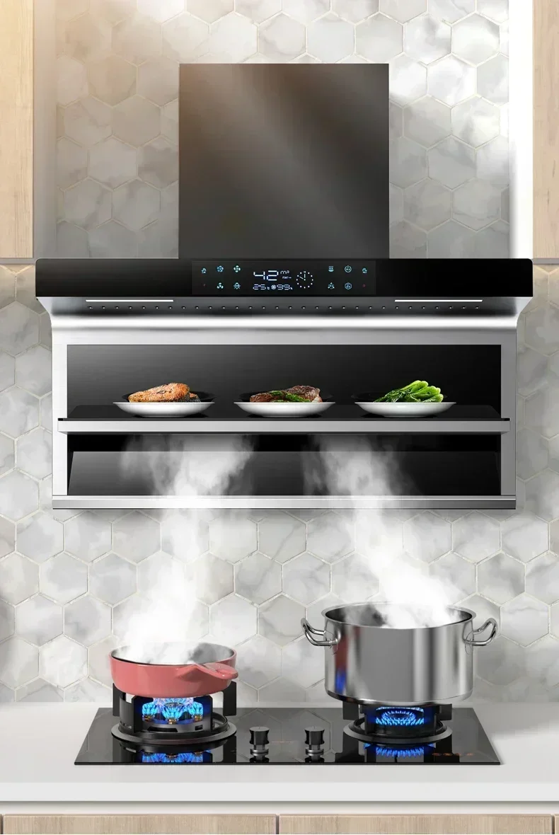 Grande hotte de cuisine en forme de 7 avec double aspiration sur le côté supérieur, appareil ménager, en stock