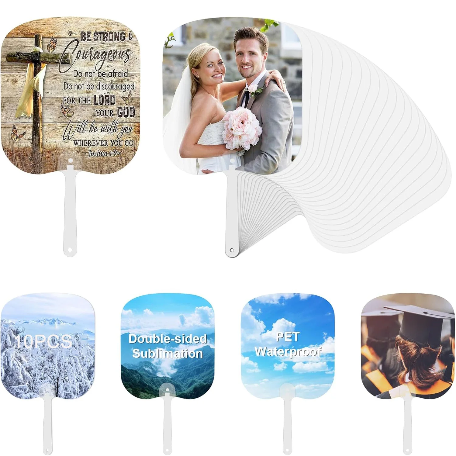 10-Piece Sublimation Handheld Fans Set,Double-Sided Blank Fans for Church Parties, Graduation Decorations, and Wedding Guests