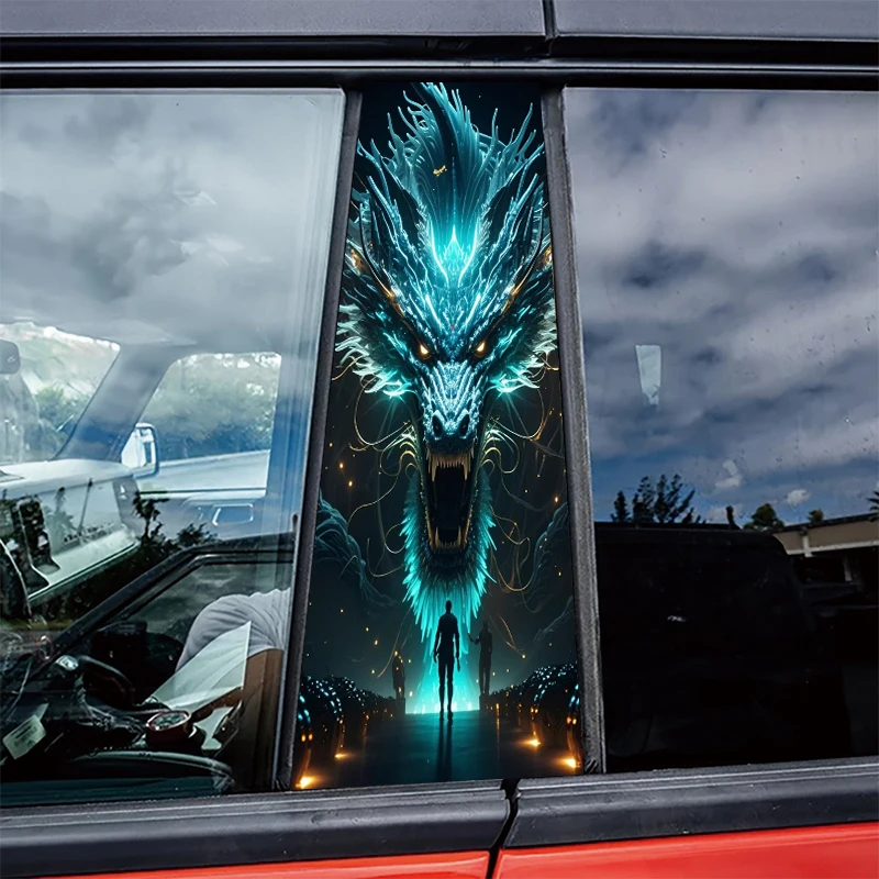 

2 pieces of automotive B-pillar stickers Icy Flame Dragon Protective film, PVC material film