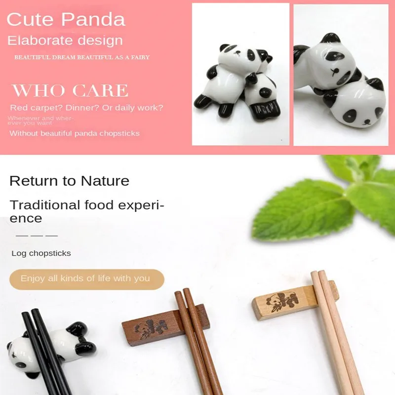 Chinese Chopsticks Handmade Tableware Eco-Friendly 2 Pair Cutlery Non-slip Panda Chopsticks Gift Natural Wooden Dinnerware Set