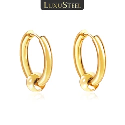 LUXUSTEEL Round Beaded Hoop Earrings Small for Women Men Stainless Steel Rose Black Silver Color Circle Female Earrings Chunky