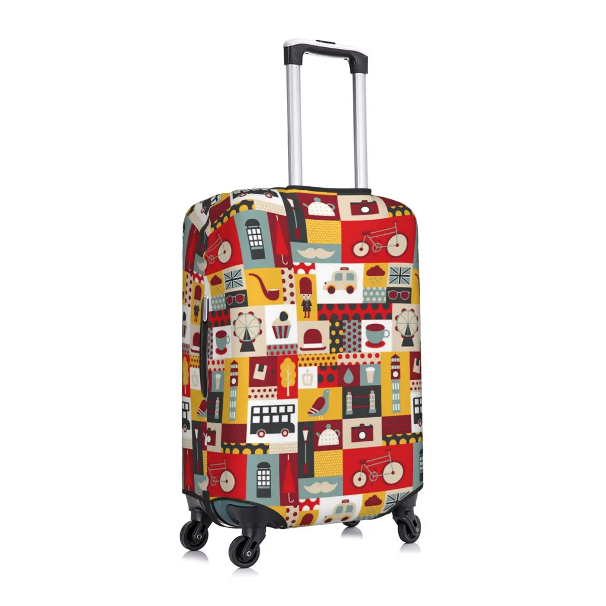 Geometric Retro London UK Travel Patchwork Travel Luggage Cover Dust Proof Suitcase Cover Protector Fit 18-32 Inch
