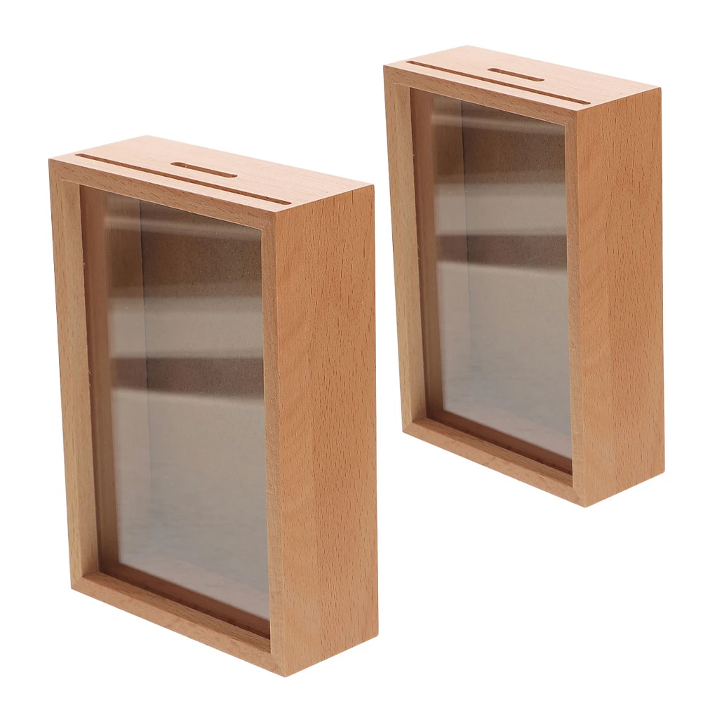 

2pcs Wooden Piggy Bank with Clear Window Coin Jar for Adult Kids Money Saving Storage Box Photo Frame Home Decor