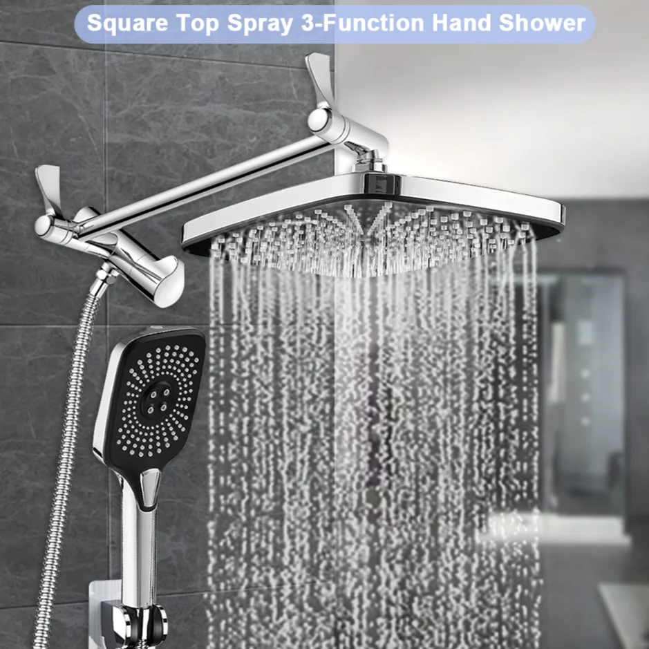 12'' Large Panel Shower Head Bathroom Rainfall Shower Heads 4 Mode High Pressure Massage Showerhead Filter Element Spray Shower