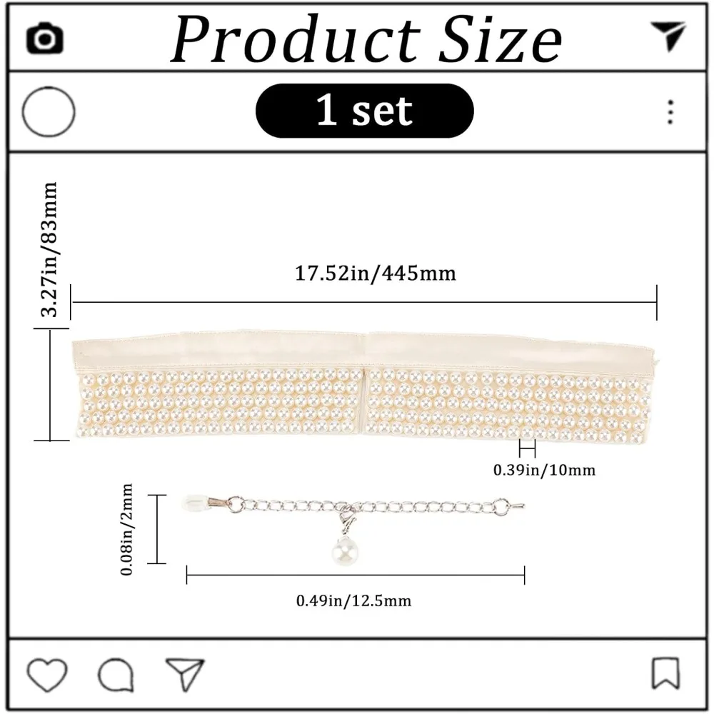Detachable Polyester Bib Plastic Imitation Pearl Beaded False Stand Collar with Extension Chain for Costume Decoration Cornsilk