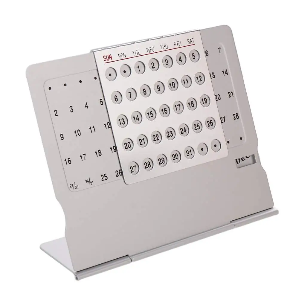 

Durable Silver Aluminum Alloy Desk Decor Office Supplies English Metal Calendar 100 Years Calendar Perpetual Calendar Calendar