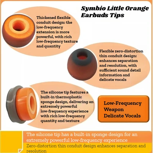 Imagen 2 del producto Los pequeños auriculares húngaros Symbio de concha naranja funcionan con puntas de esponja de silicona para uso en la oreja que mejoran la experiencia de escucha