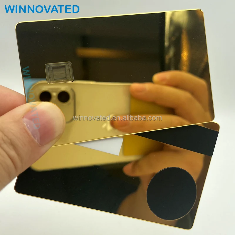Customized product High-End 24K Gold Mirror Metal Card Smart Chip Invisible RFID Metal Business Cards
