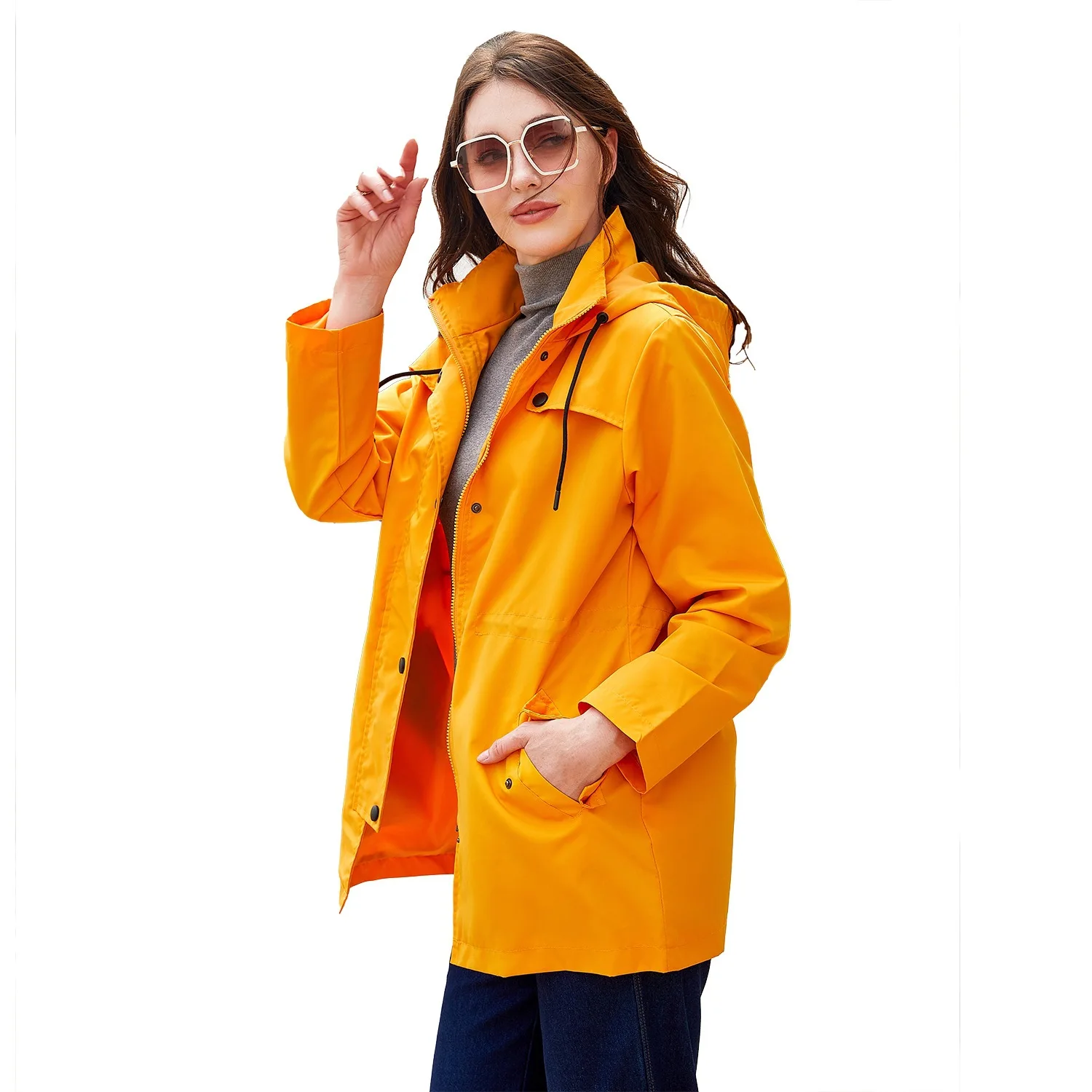 

Autumn Women's Outdoor Windbreaker Solid Color Hooded Single-breasted Sport Lady's Coats Waterproof Trench Jacket For Female