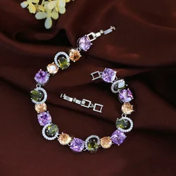 CWWZircons Genuine Cubic Zirconia Sparkling Purple Olive Green CZ Stone Charm Female Engagement Party Bracelets Jewellery S0216