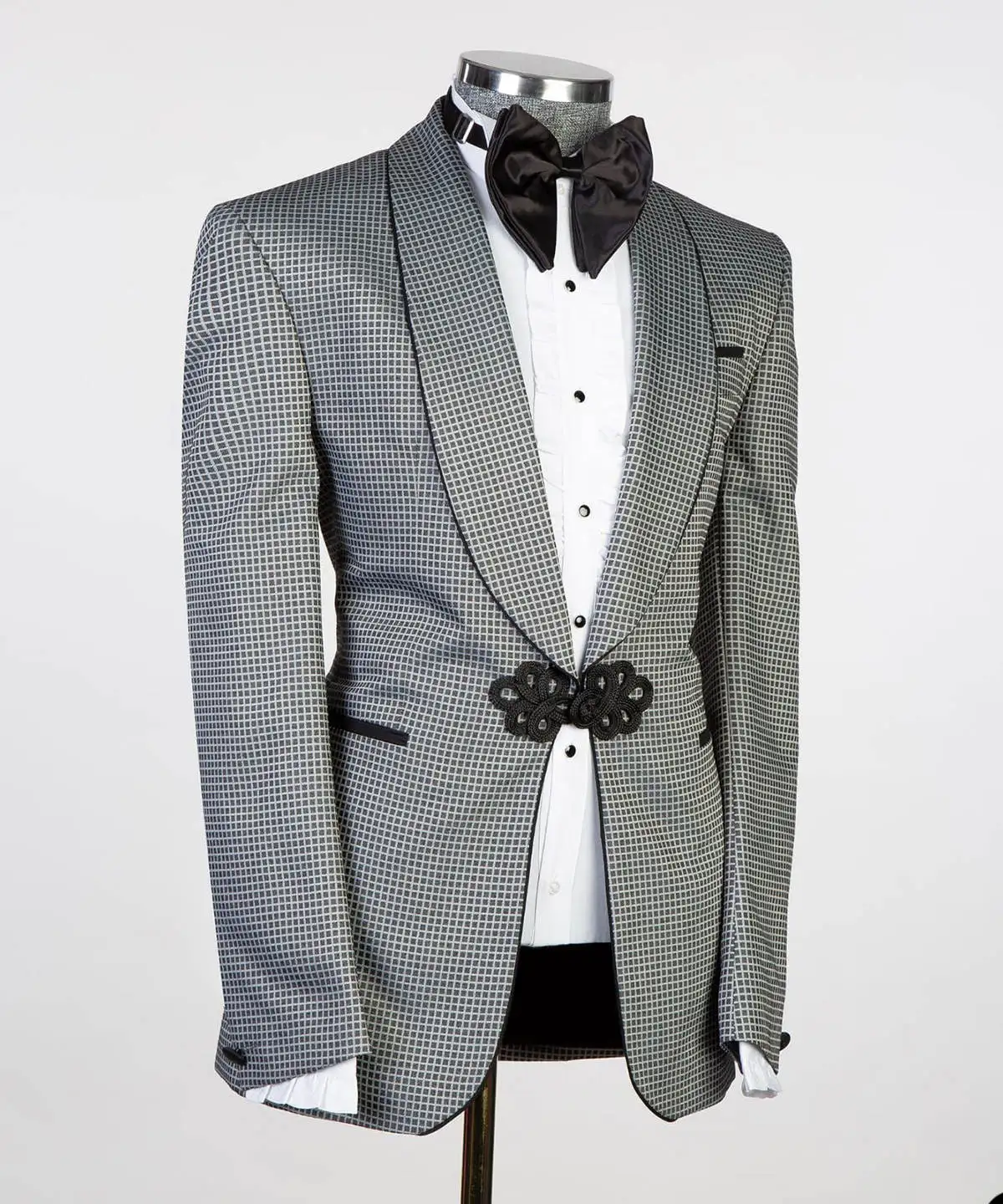 

Gentleman 2 Piece Men Suits Coat Pants Groom Small Grid Business Suit Business Wedding Blazer Pants Prom Party Jacket Customized