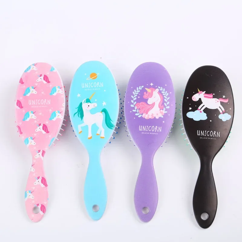 

4 Color Cute Unicorn Animal Anti-static Hair Brush Massage Comb Shower Wet Detangle Hair Brush Salon Hair Styling Tools