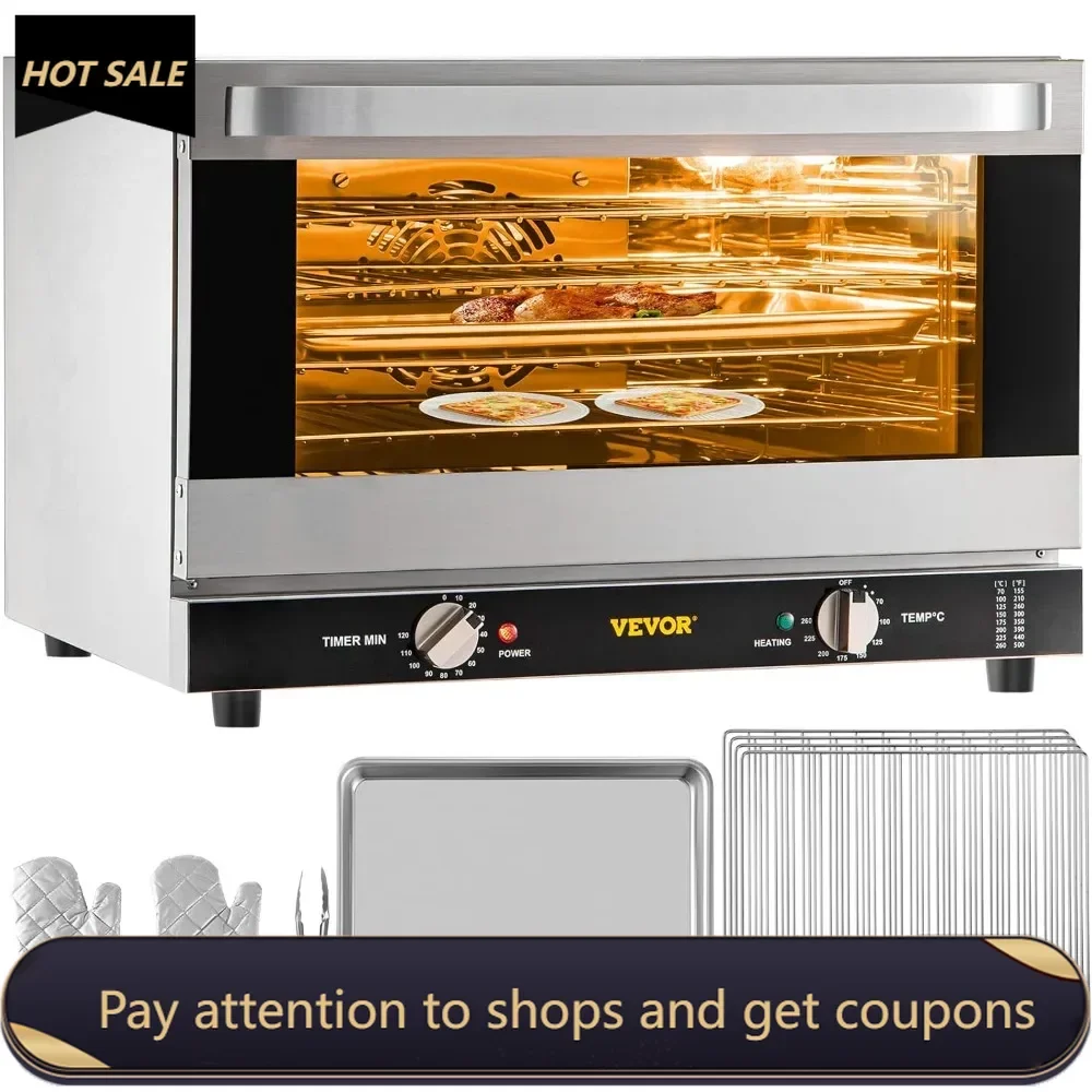 

Commercial Convection Oven, 47L/43Qt, Half-Size Conventional Oven Countertop, 1600W 4-Tier Toaster w/Front Glass Door