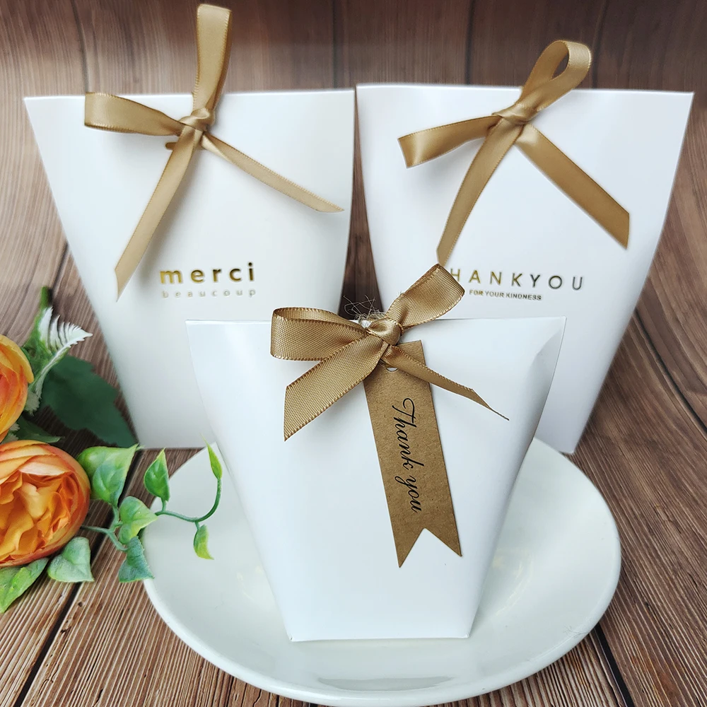 Caja de papel de agradecimiento de 5 piezas, caja de dulces, galleta blanca, Chocolate, bricolaje, cumpleaños, boda, decoración de fiesta, Cajas de Regalo