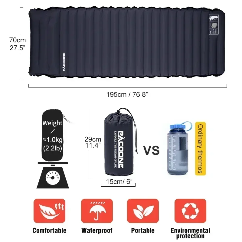 Outdoor Inflatable Air Matt with Pillow Built-in Pump 10cm Thickness Ultralight Sleeping Pad Splicing Mattress for Camping