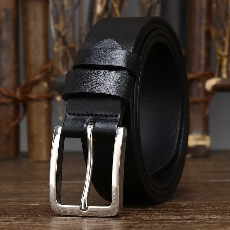 33CM wide through-dyed stainless belt men's leather needle top layer simple smooth finish formal