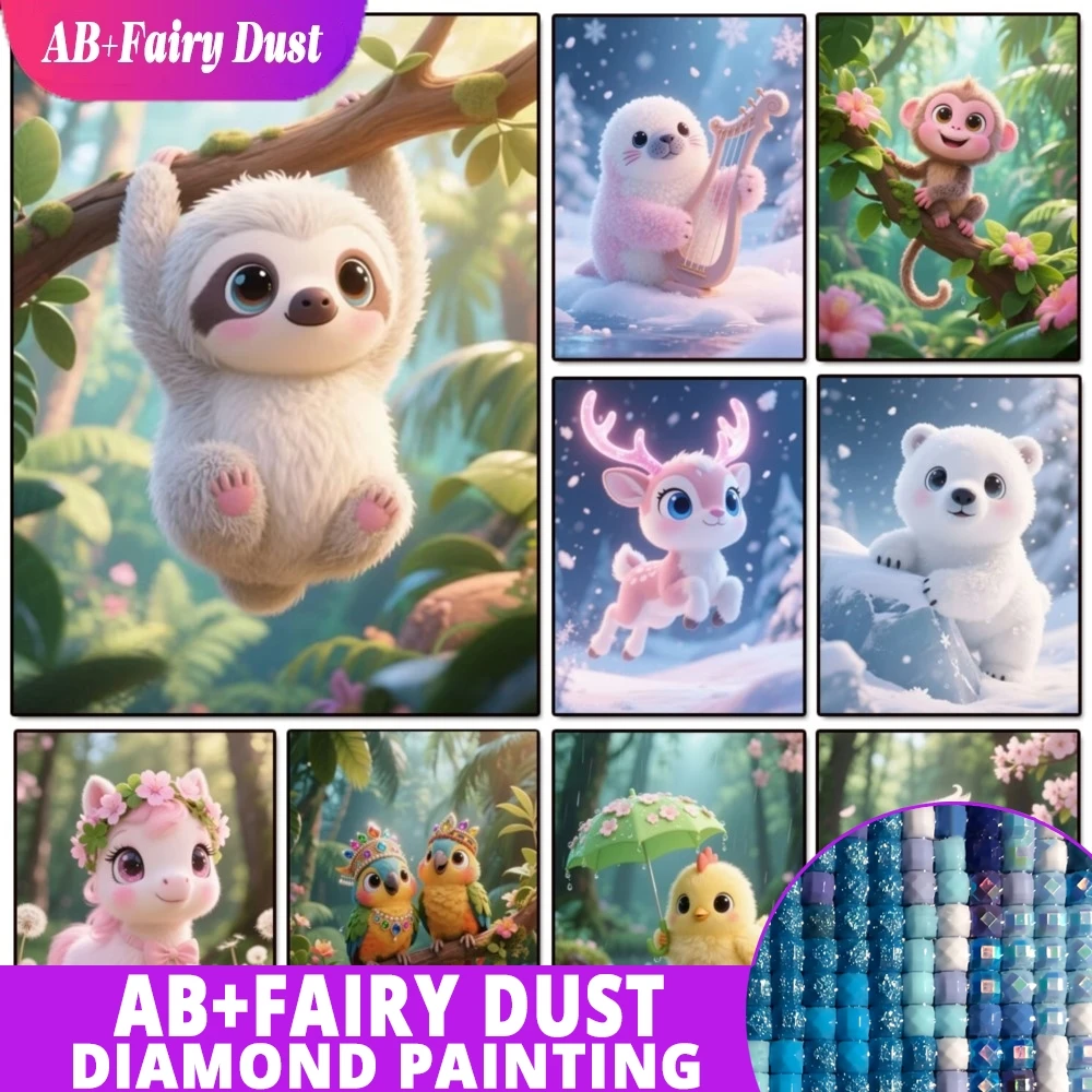 

AB Фея Пыль Полная Алмазная Мозаика Алмазная Картина Вышивка Крестом Милые Мультяшные Животные Еноты Обезьянки Медведи Подарок Украшение Дома