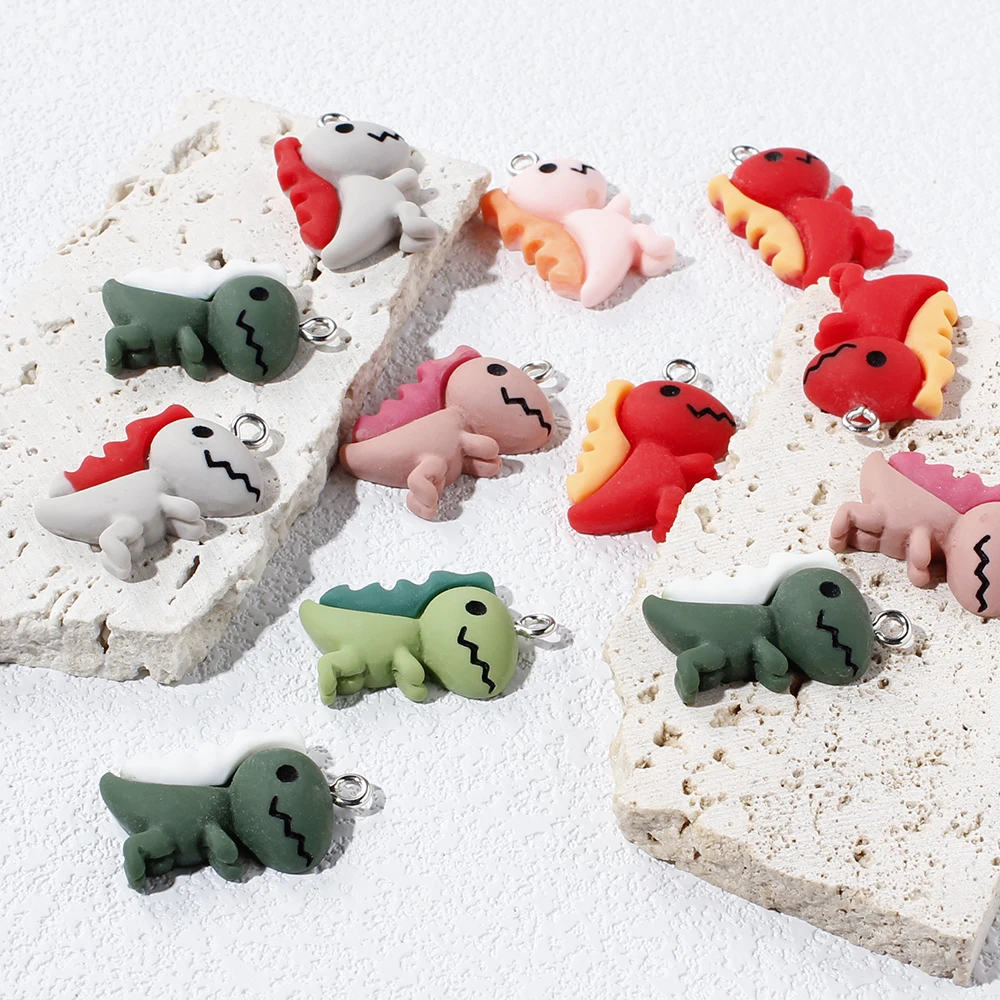 10Pcs Multicolor Acrylic Charms Cute Cartoon Little Dinosaur Pendant Handmade Making Diy Cell Phone Chain Keychain Accessories