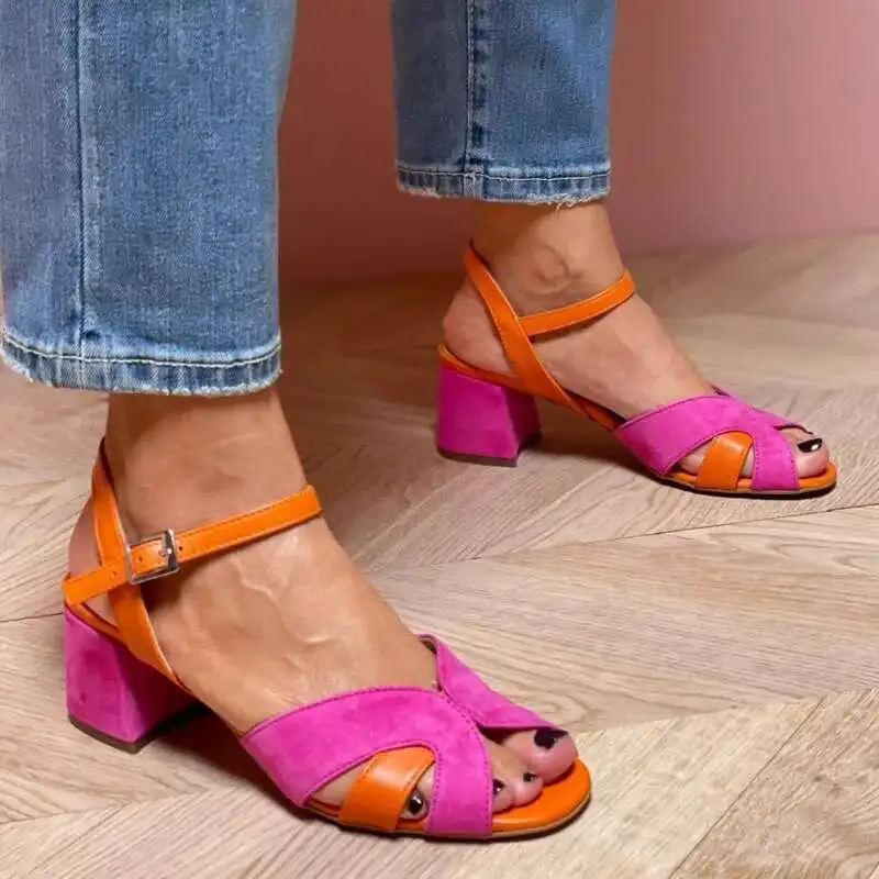 

Summer Buckle High Heels Peep Toe Women Sandals Velvet Women's Office Shoes