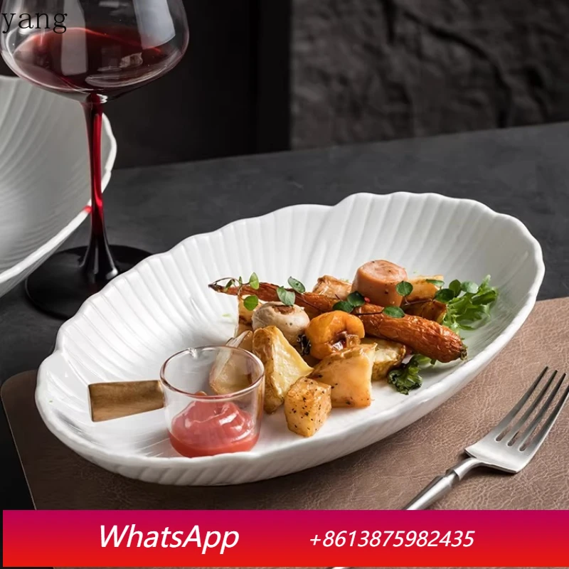 

LMM ceramic fish plate household high sense creative ginkgo oval plate