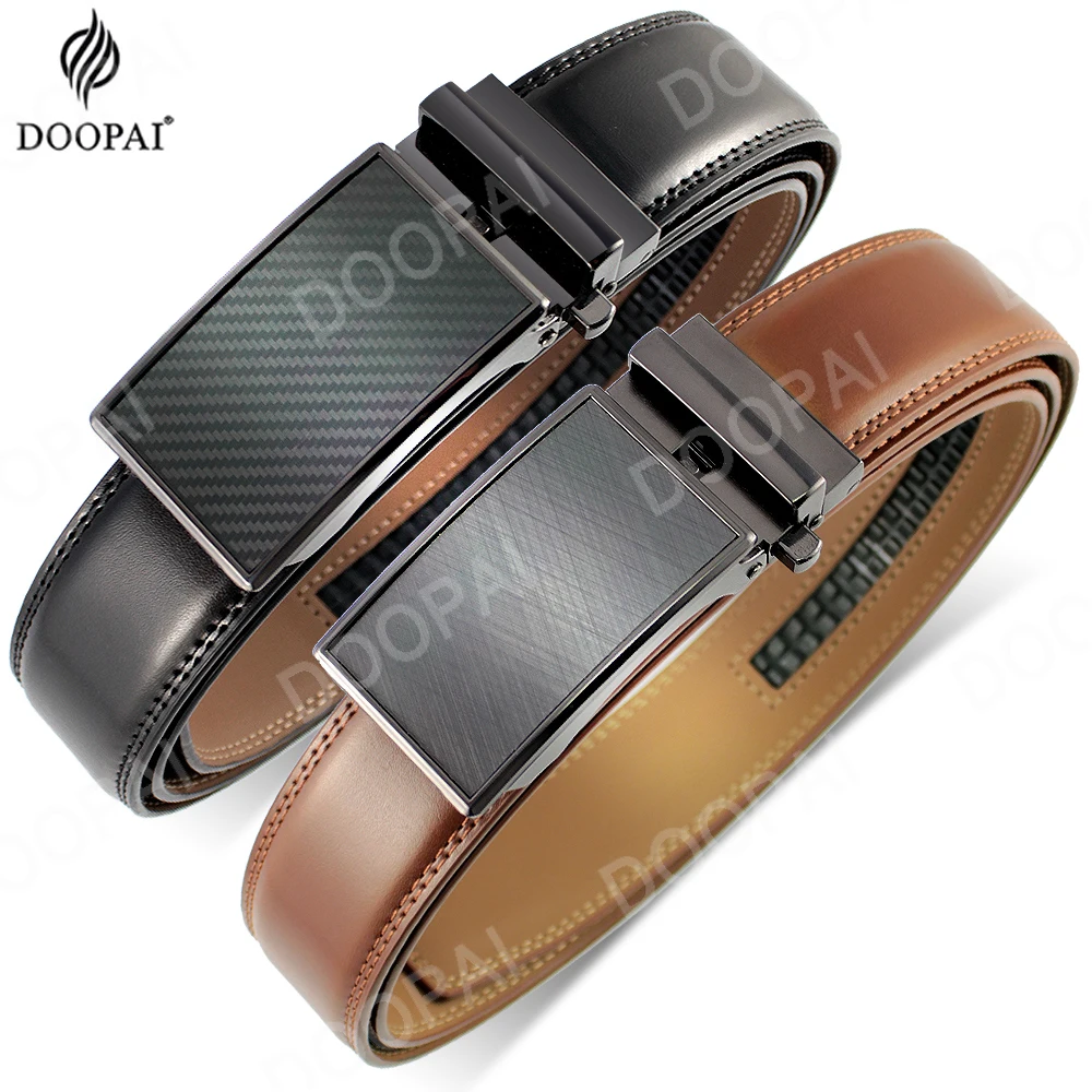 

DOOPAI Mens Leather Belt Automatic Genuine Leather Belts Leisure Fashion Ratchet Belts for Men Pants cinturones para mujer 벨트