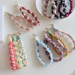 Korean Style Boho Phone Case Rope Keyring Bag Hanging Crochet Macrame Wristlet Phone Wristband DIY Craft Accessories