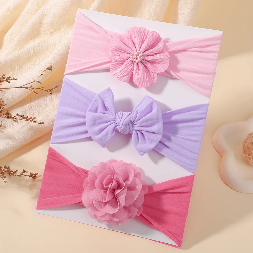 Große 3D-Blumen-Baby-Stirnbänder, breiter, elastischer Turban, weicher, einfarbiger Blumen-Kopfwickel für Foto-Requisiten für Kleinkinder