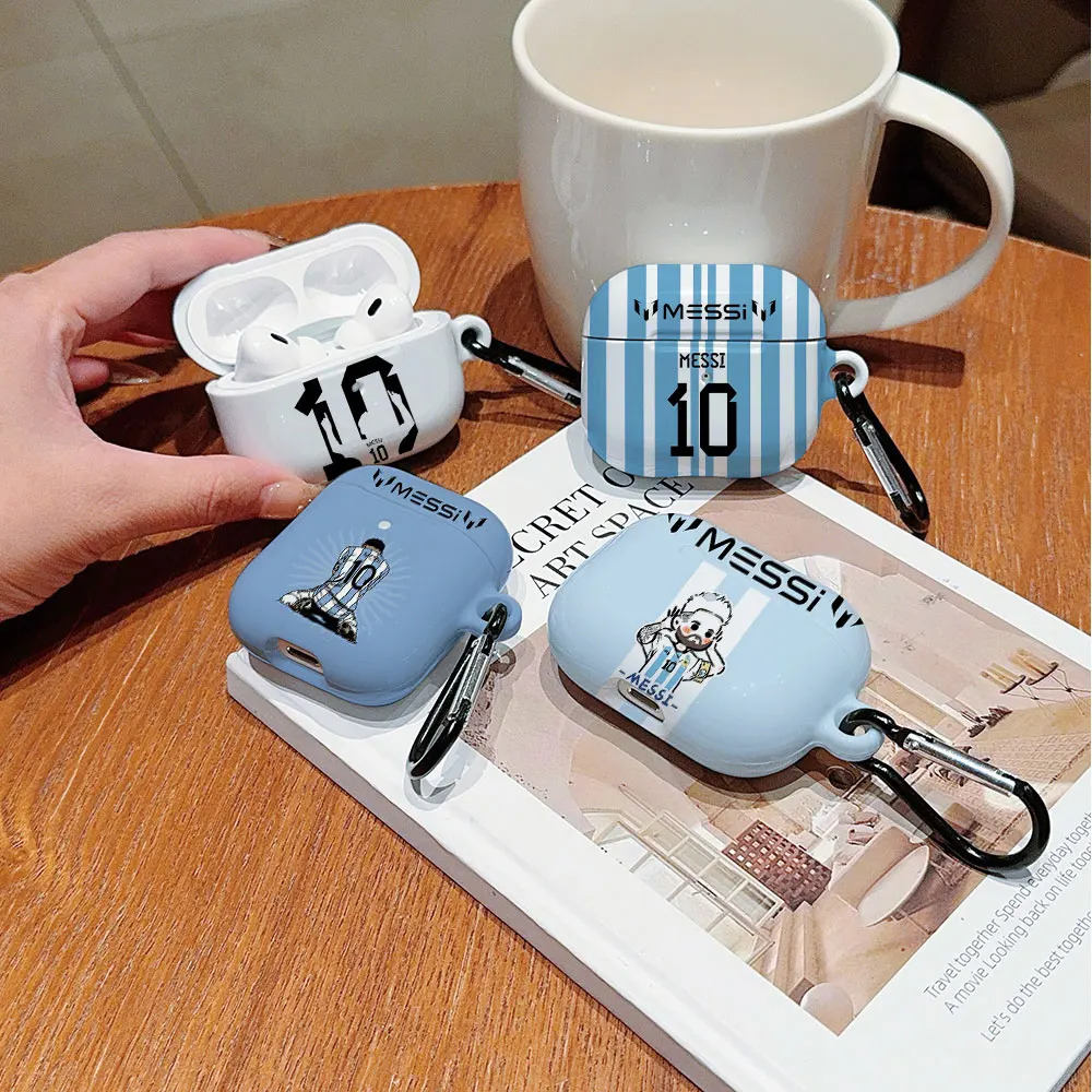 ฟุตบอลดาวกันกระแทกป้องกันGlossy HD Hard PCหูฟังM-MessisสําหรับAirPods 1 2 3 4 Pro Pro2 พร้อมตะขอโลหะ