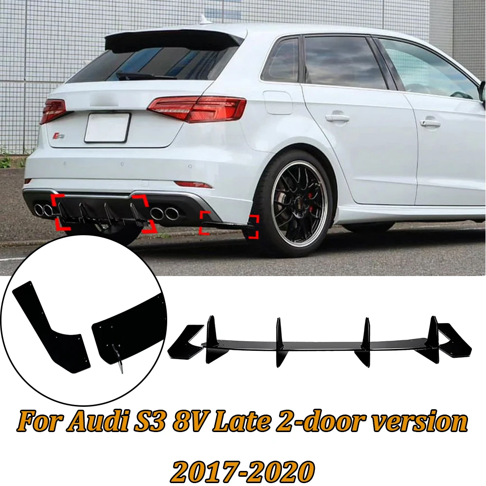 Car Tripartite Rear Bumper Lip Splitter Diffuser For Audi S3 8V Late 2-door Version 2017-2020 PP Body Kit Cars Exterior Parts