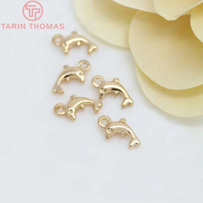 (854)10PCS 8x11MM 24K Champagne Gold Color Plated Brass Small Dolphin Charms High Quality Diy Jewelry Accessories